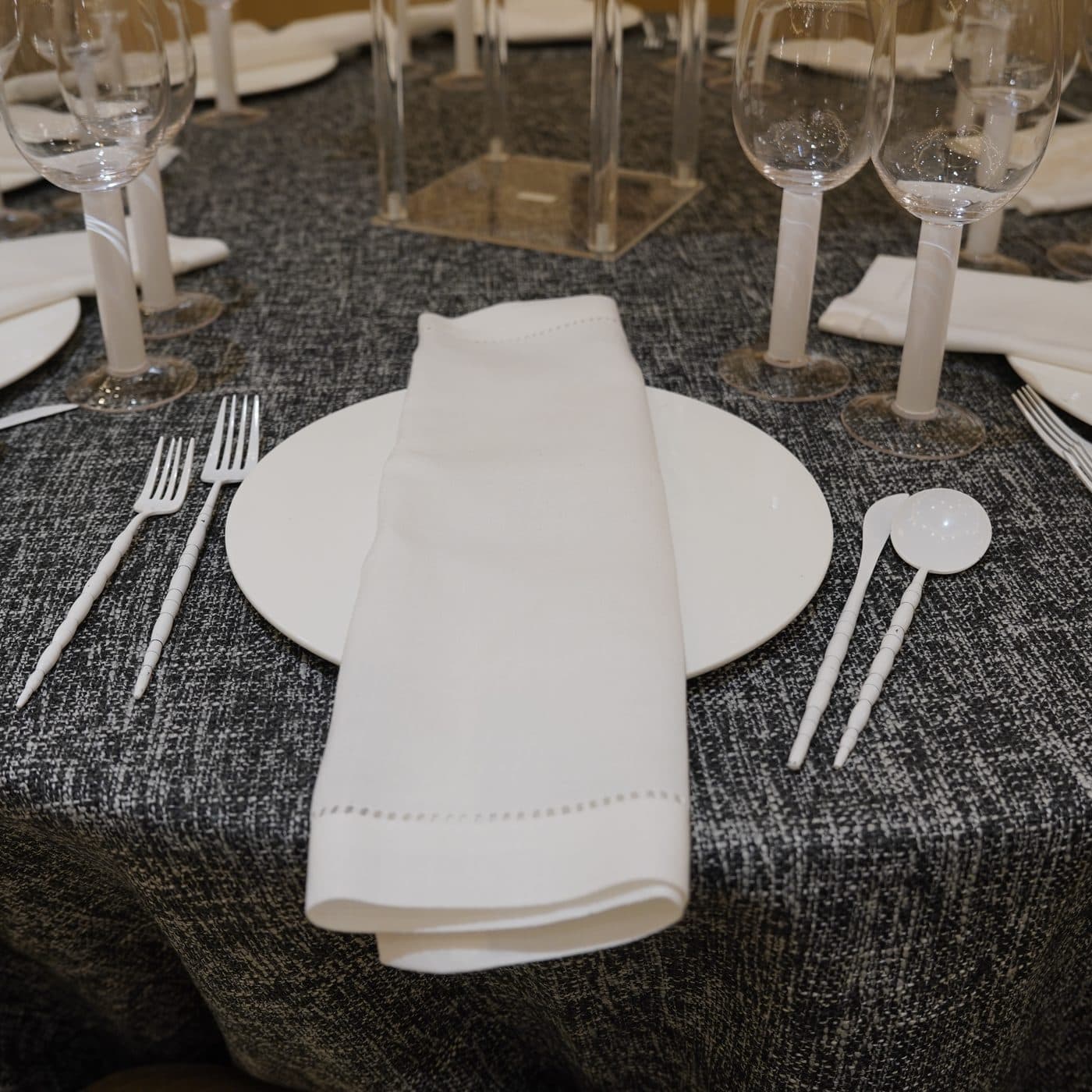A hall dressed for a simcha